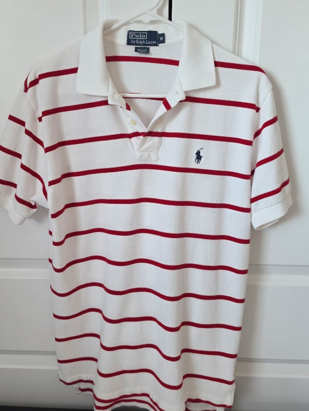 Polo Ralph Lauren Men's White w/Red Stripes Short Sleeve Cotton Polo Shirt M